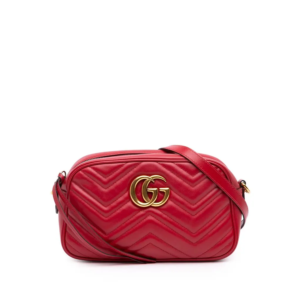 Gucci Small GG Marmont Matelasse Leather Crossbody Red Leather Very good - Front View