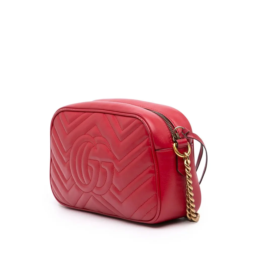 Gucci Small GG Marmont Matelasse Leather Crossbody Red Leather Very good - Back View
