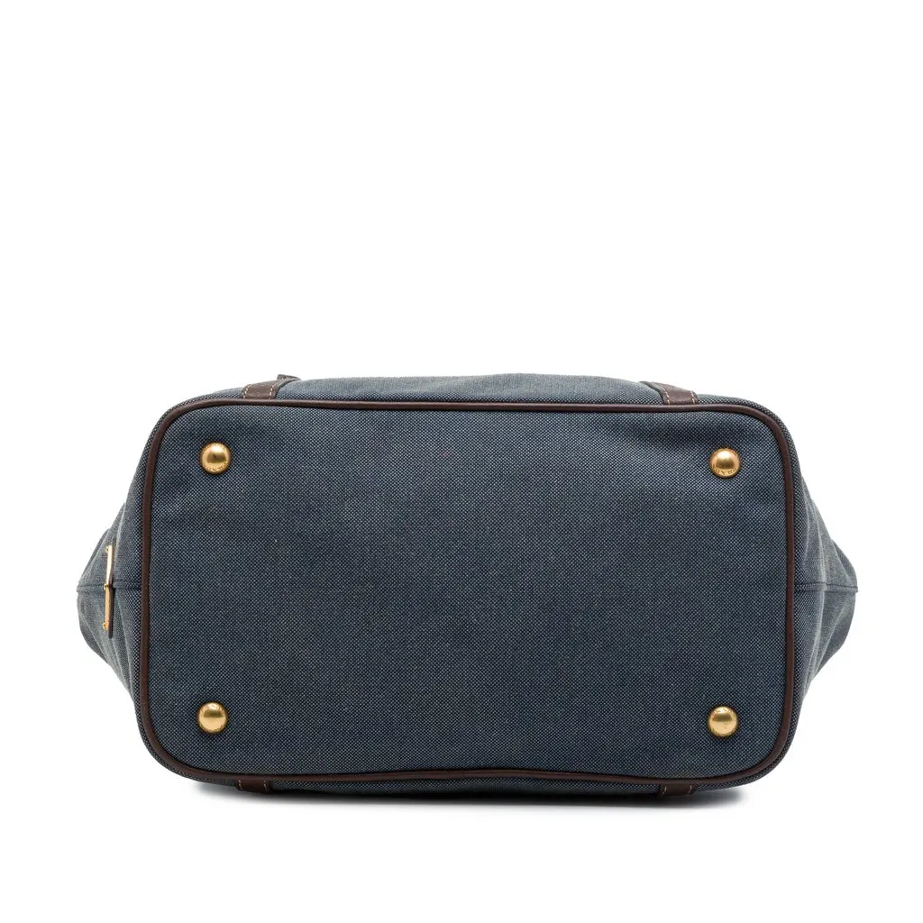 Prada Vitello Daino Trimmed Canvas Canapa Logo Satchel Blue Very good - Inside View