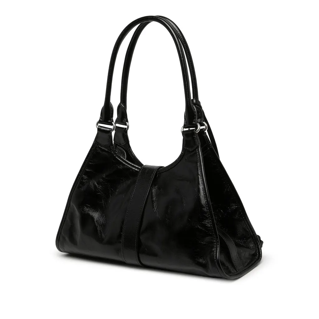 Prada Medium Glossy Calfskin Shoulder Bag Black Leather Very good - Back View