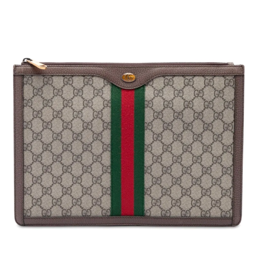 Gucci GG Supreme Web Ophidia Clutch Beige Very good - Front View