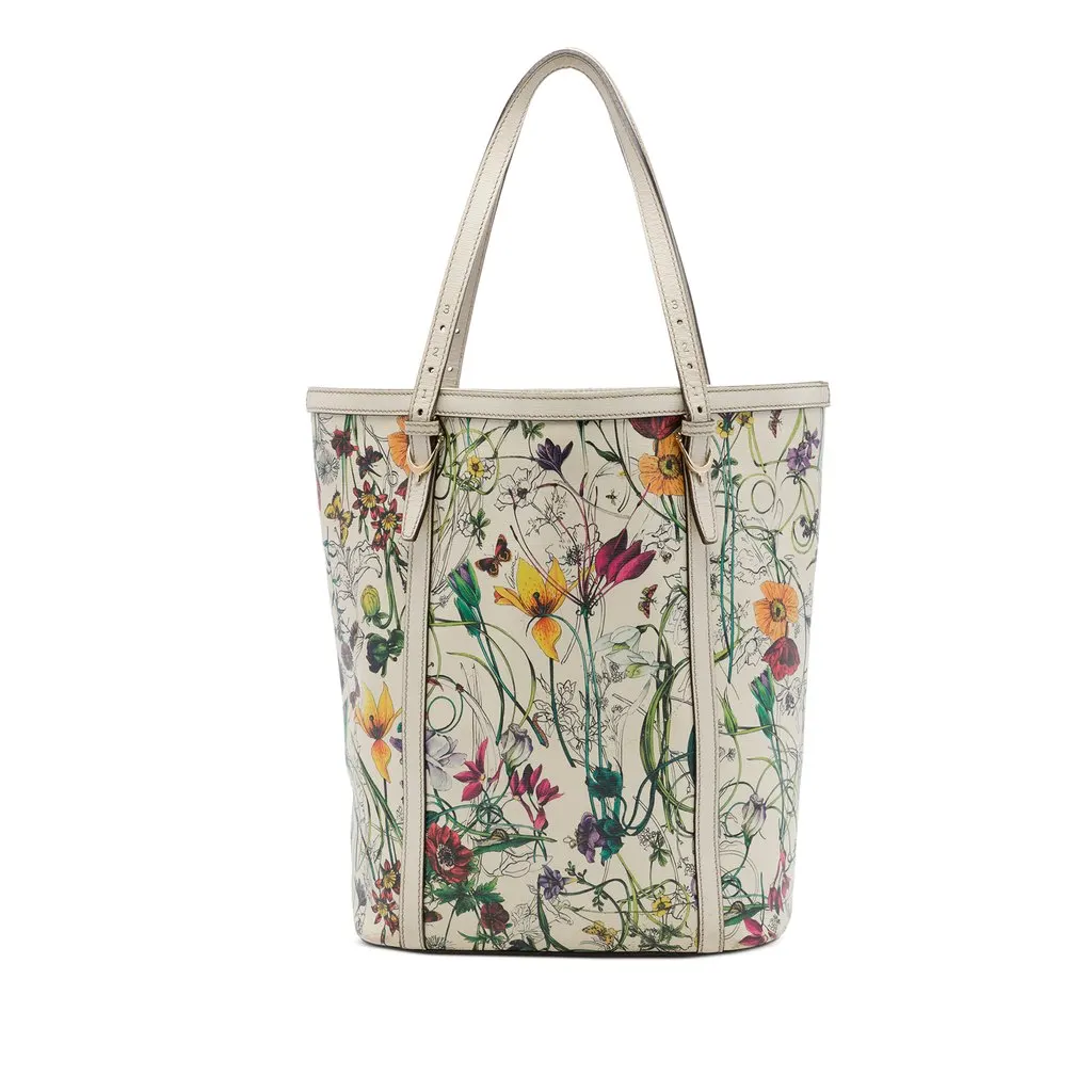 Gucci Medium Calfskin Flora Infinity Nice Tote White Leather Good - Front View