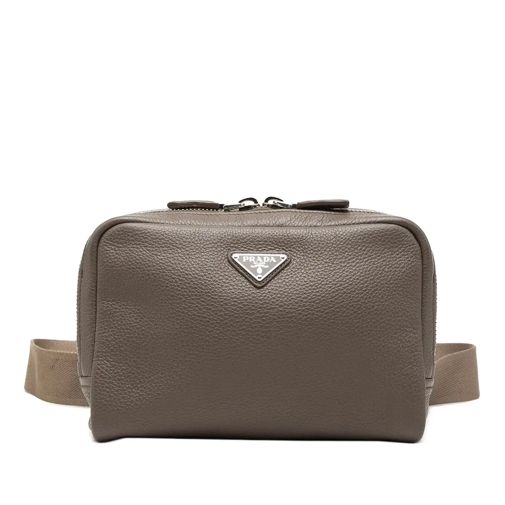 Prada Vitello Daino Zip Belt Bag Brown Leather Very good - Front View