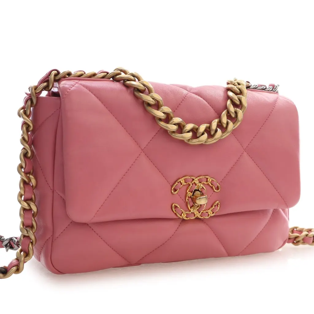 Chanel Medium Lambskin 19 Flap Pink Leather Very good - Back View