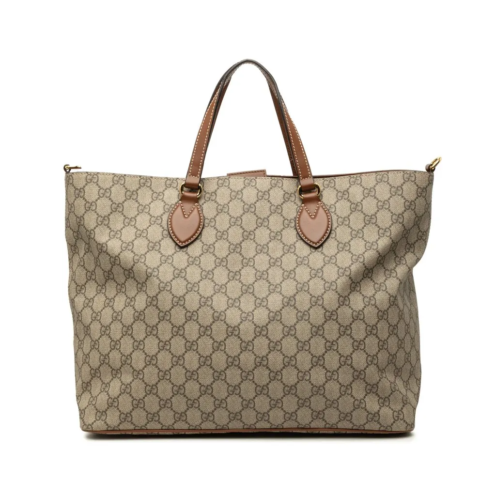 Gucci Medium GG Supreme Convertible Soft Tote Beige Canvas Good - Front View