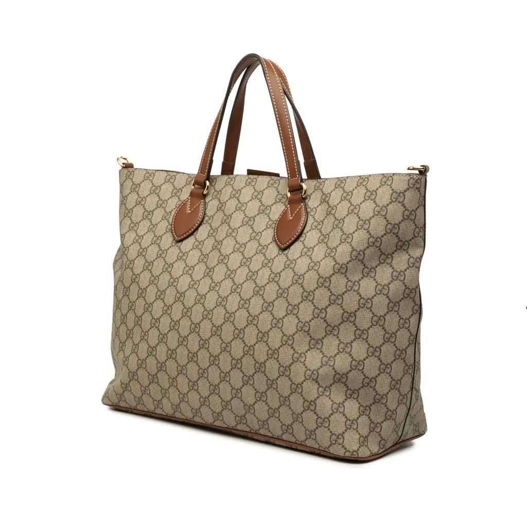 Gucci Medium GG Supreme Convertible Soft Tote Beige Canvas Good - Back View
