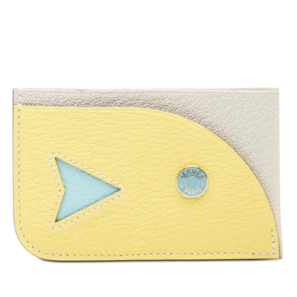 Hermès Chevre Mysore Poisson Card Holder Yellow Leather Very good - Front View
