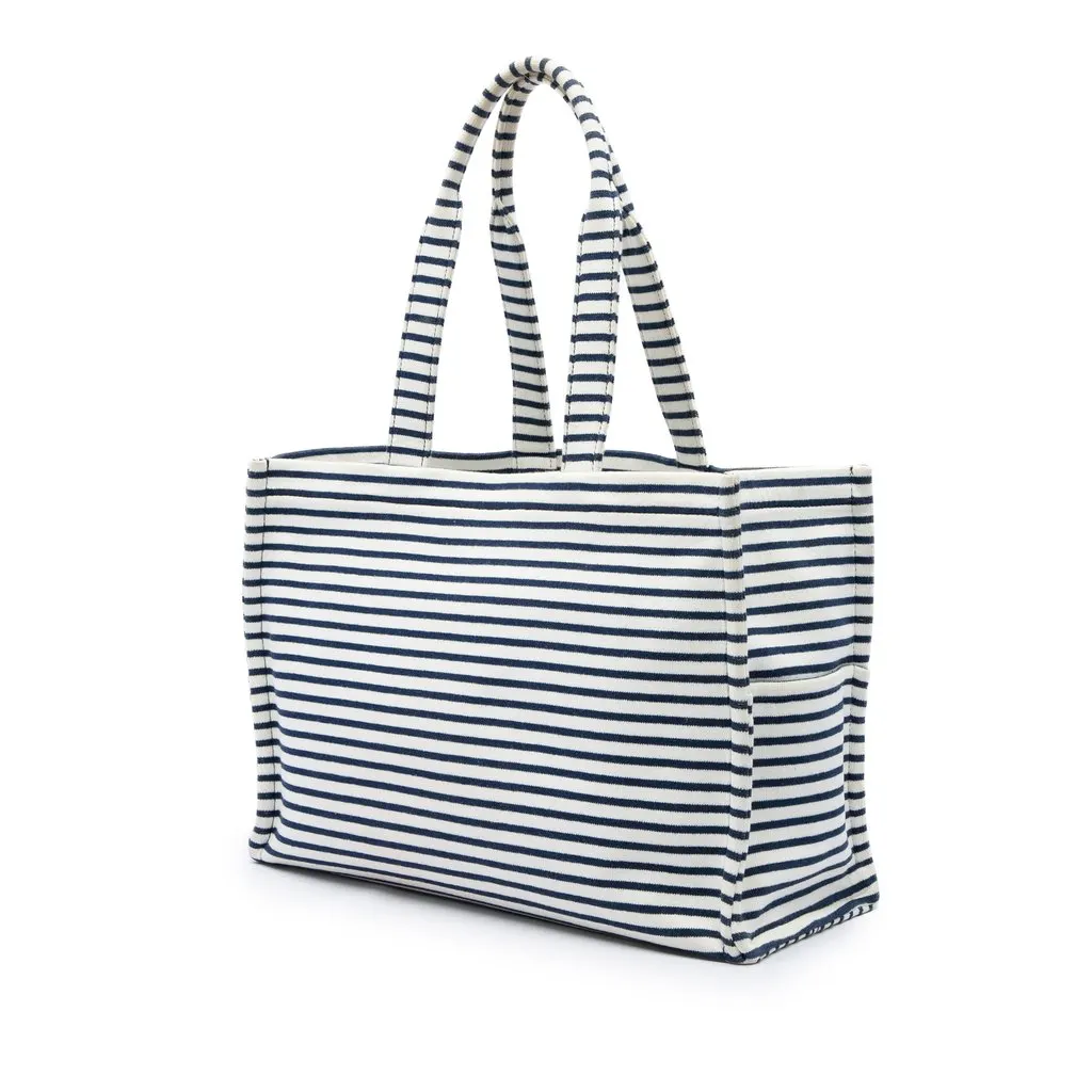 Celine Large Canvas Triomphe Striped Cabas Thais Tote White Canvas Very good - Back View