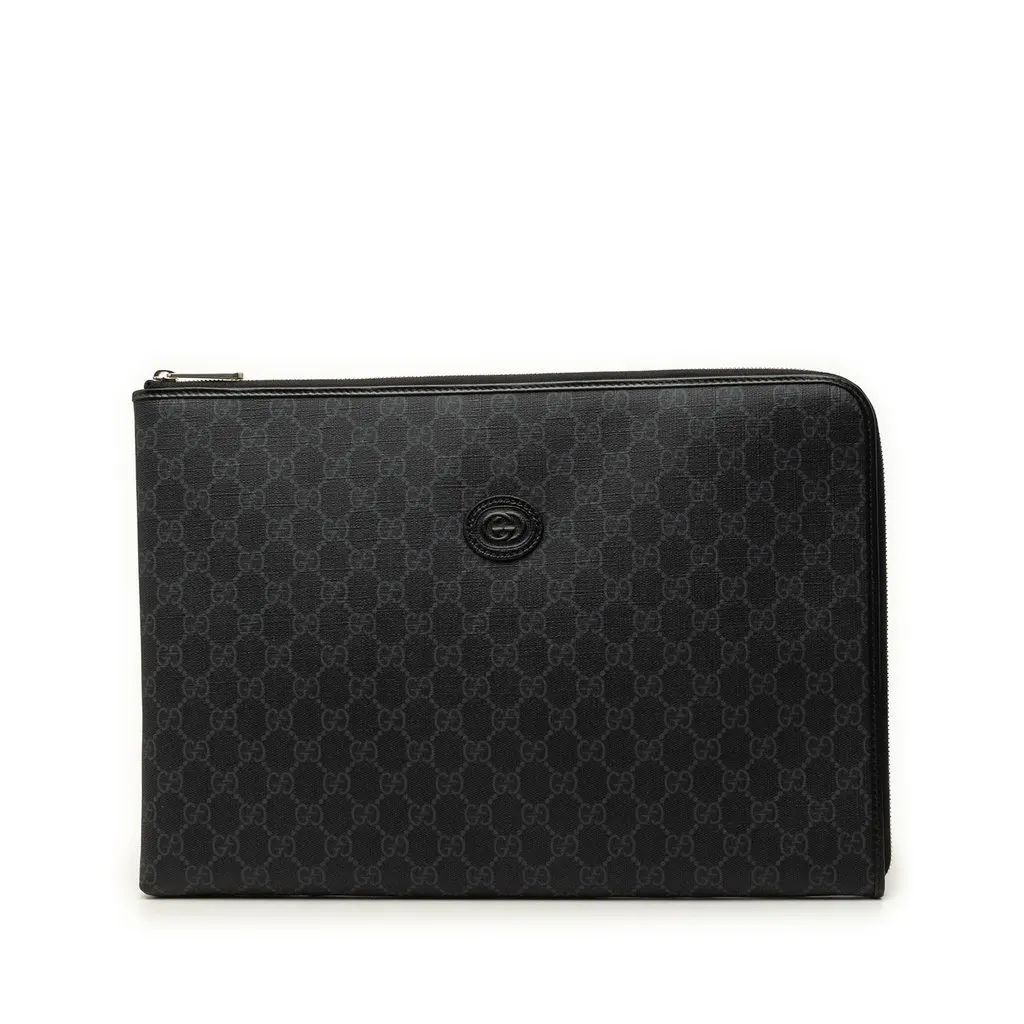 Gucci GG Supreme Interlocking G Clutch Black Canvas Very good - Front View