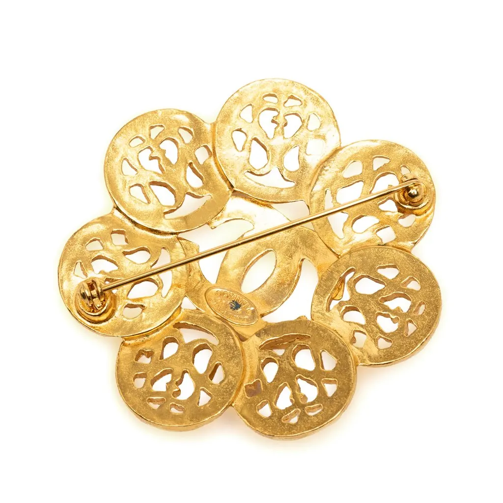 Chanel CC Gold Plated Flower Pin Brooch Gold Metal Very good - Back View