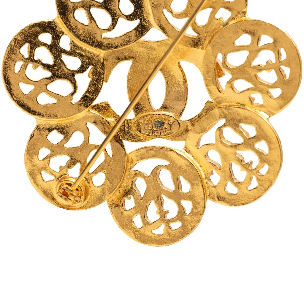 Chanel CC Gold Plated Flower Pin Brooch Gold Metal Very good - Inside View