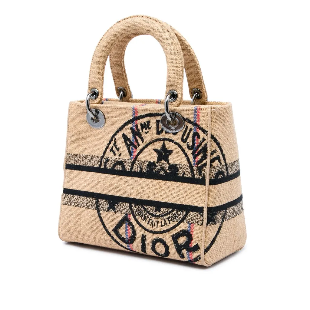 Dior Medium Jute Embroidered Lady D Lite Beige Canvas Very good - Back View