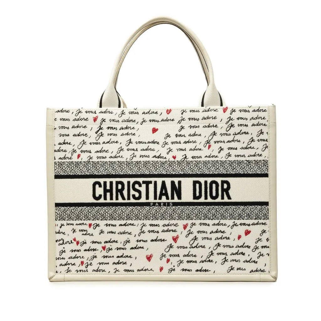 Dior Medium Dioramour Je Vous Adore Book Tote White Canvas Very good - Front View