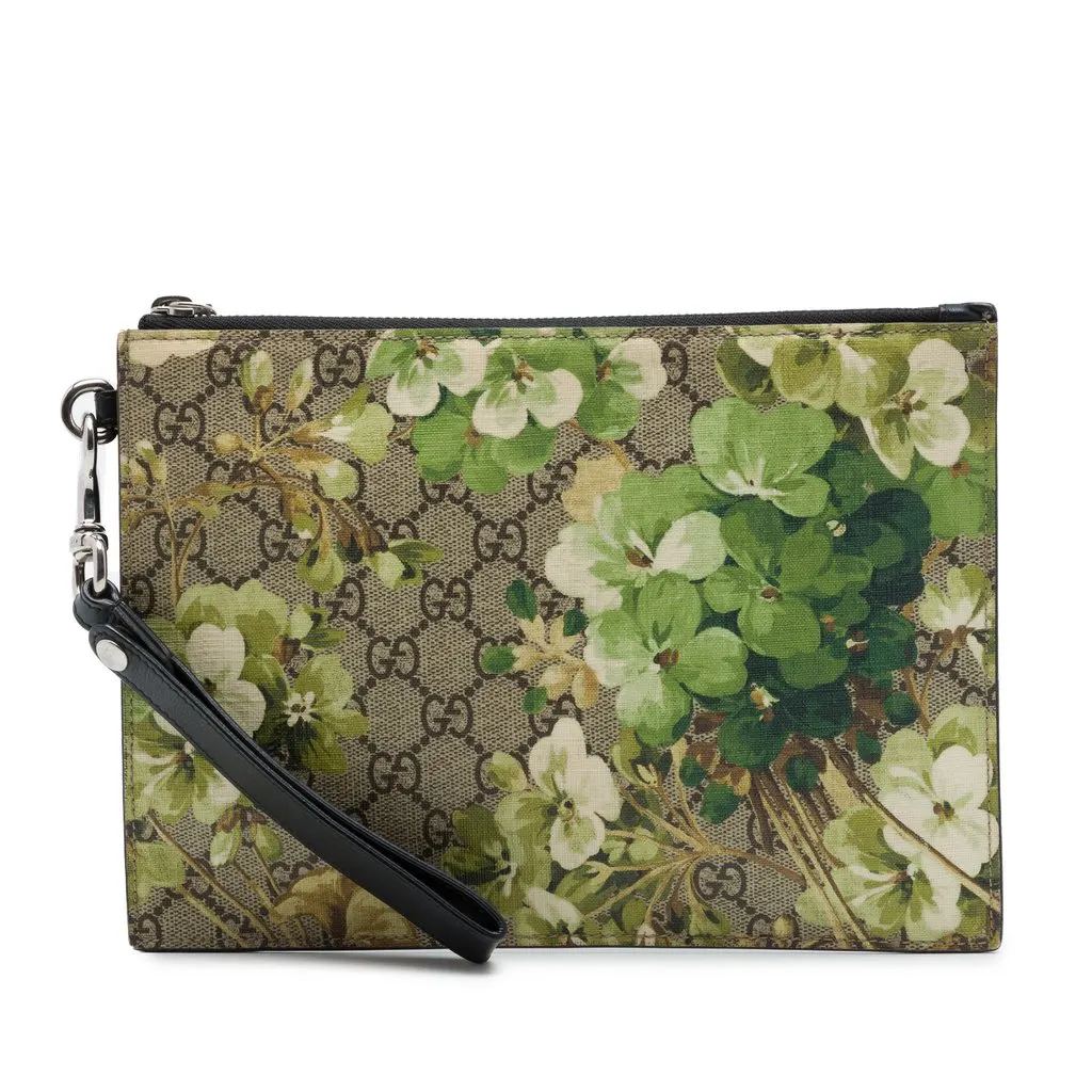 Gucci GG Supreme Blooms Clutch Beige Canvas Very good - Front View