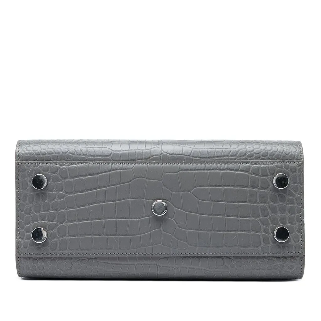 Saint Laurent Nano Croc Embossed Leather Sac De Jour Satchel Grey Leather Good - Inside View