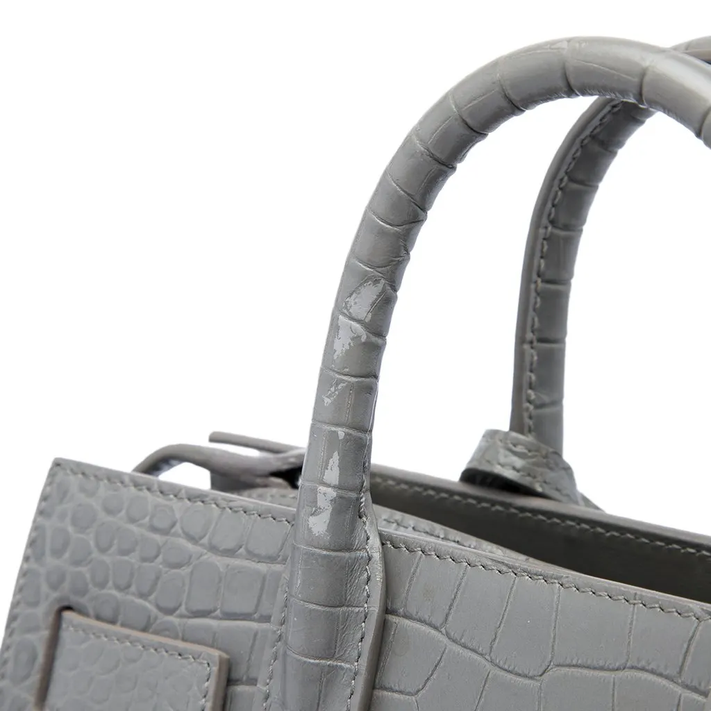 Saint Laurent Nano Croc Embossed Leather Sac De Jour Satchel Grey Leather Good - Box View