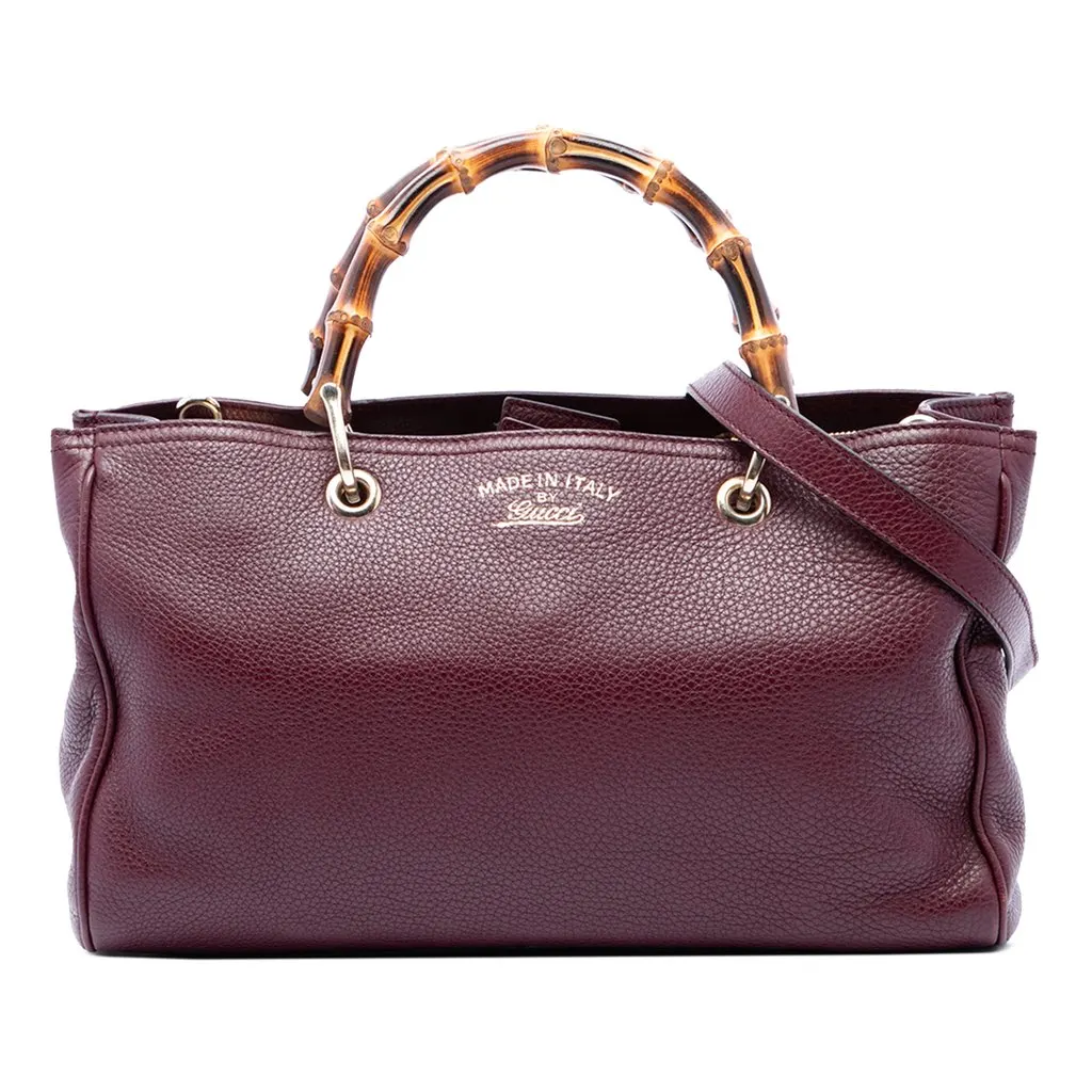 Gucci Medium Calfskin Bamboo Shopper Satchel Red Leather Very good - Front View