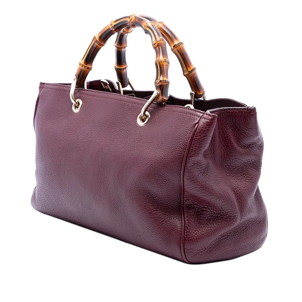 Gucci Medium Calfskin Bamboo Shopper Satchel Red Leather Very good - Back View