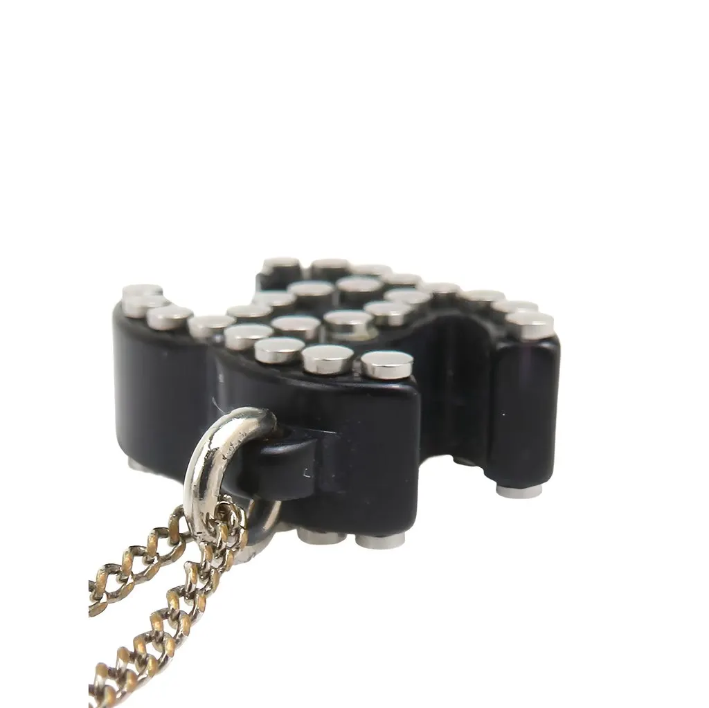 Chanel CC Brass Resin and Strass Logo Pendant Necklace Silver Brass Good - Inside View