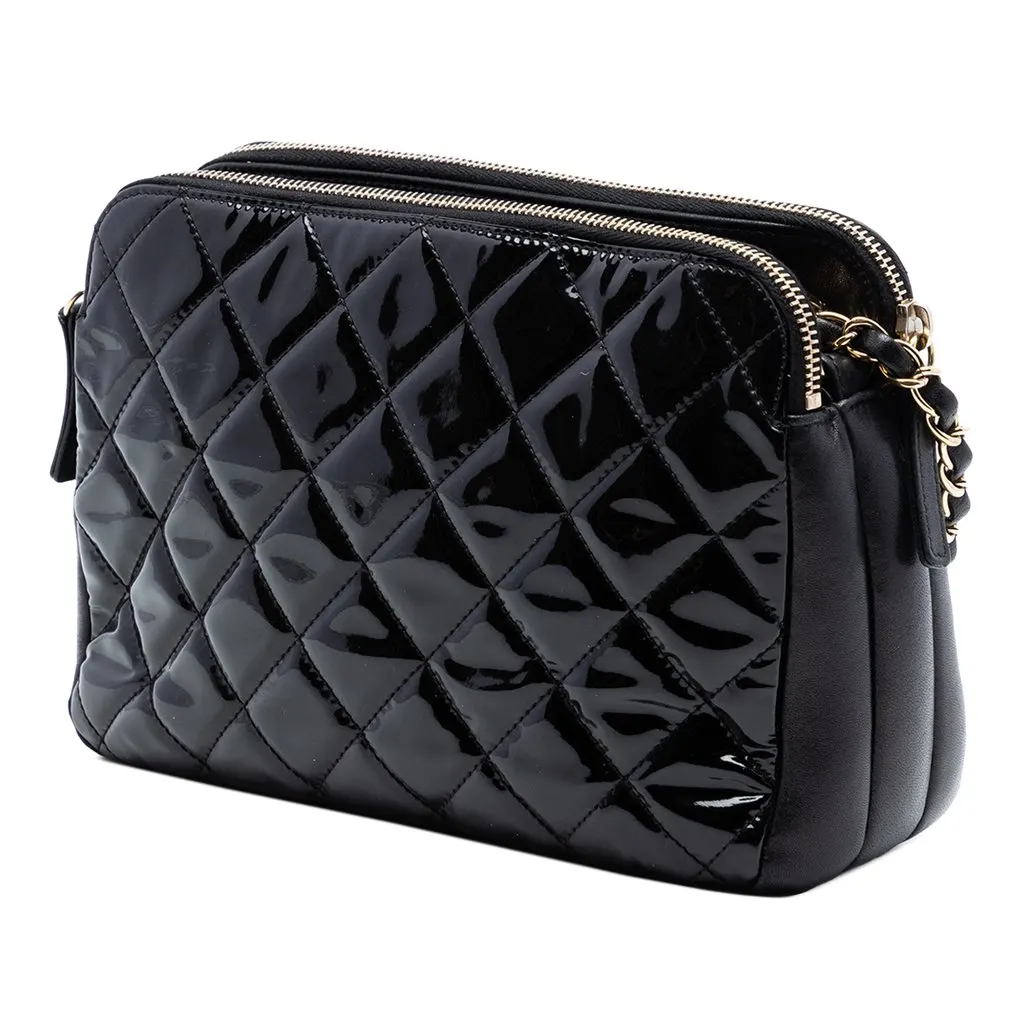 Chanel CC Quilted Patent Double Zip Camera Bag Black Leather Very good - Back View