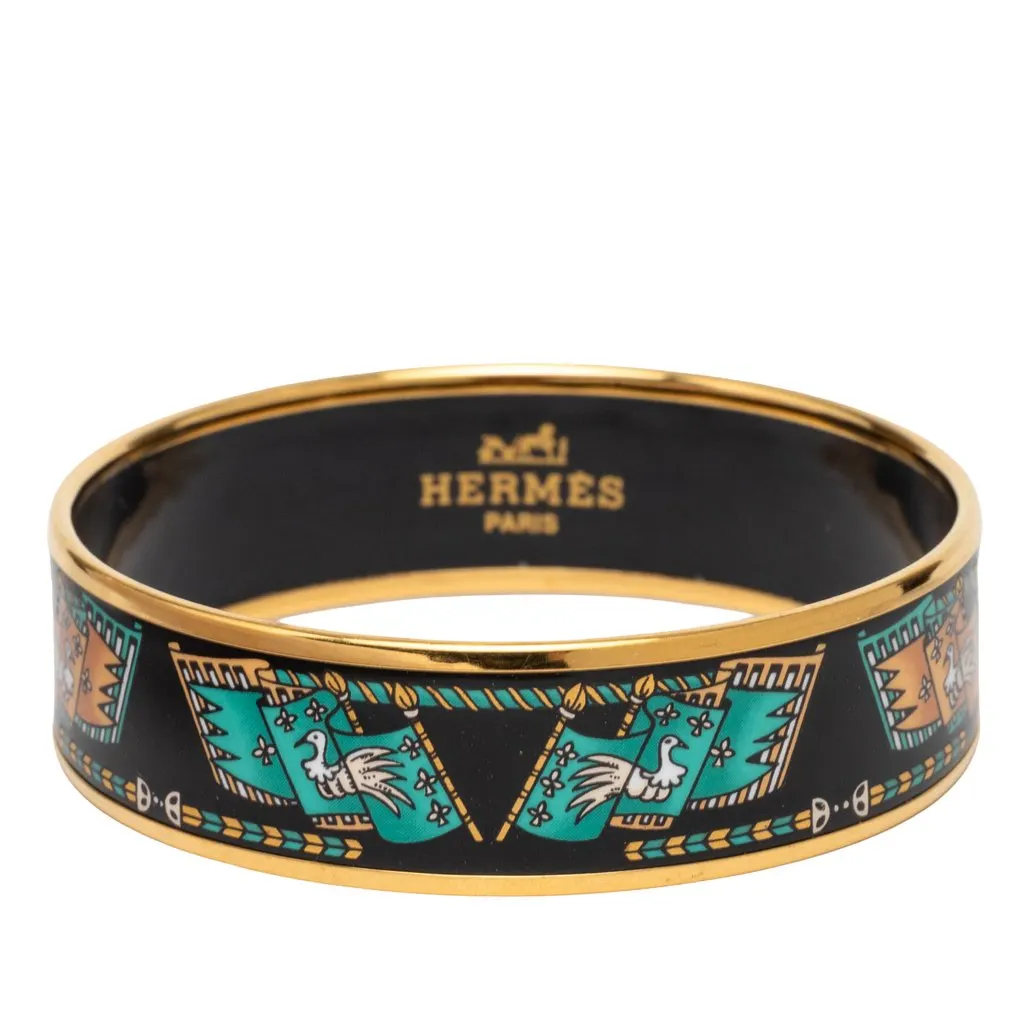 Hermès Wide Printed Enamel Bangle 65 Black Very good - Front View