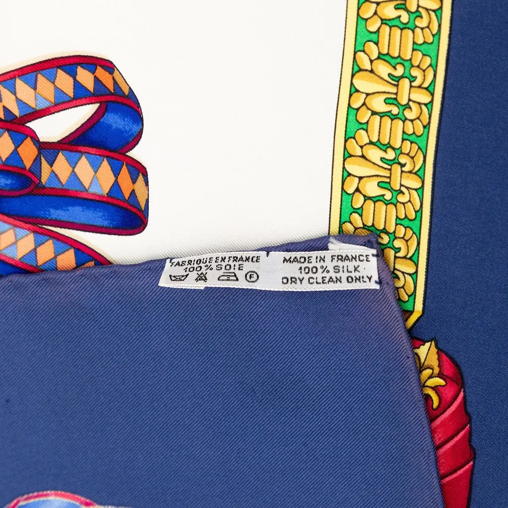 Hermès Les Rubans du Cheval Silk Scarf 90 Blue Good - Back View