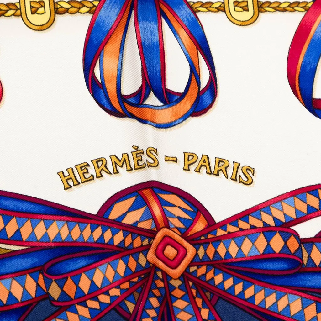 Hermès Les Rubans du Cheval Silk Scarf 90 Blue Good - Inside View