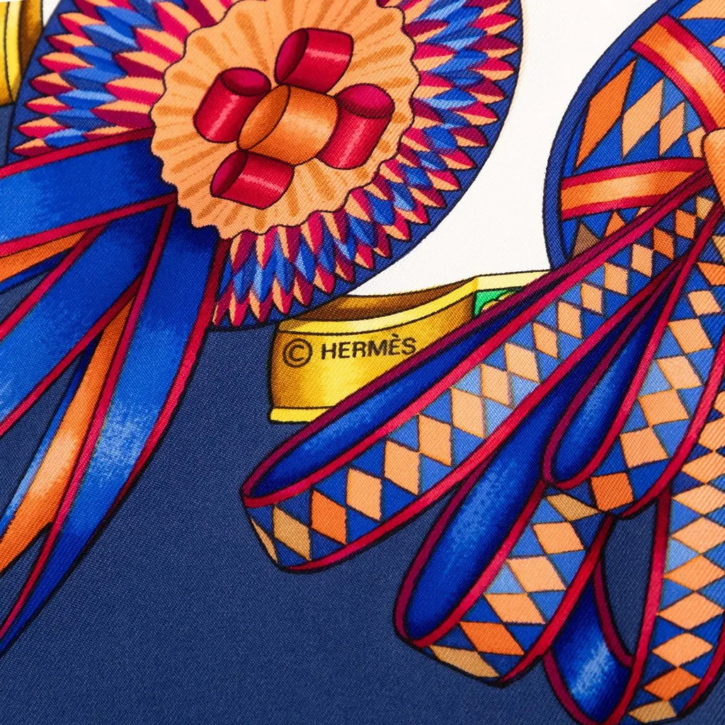 Hermès Les Rubans du Cheval Silk Scarf 90 Blue Good - Model View