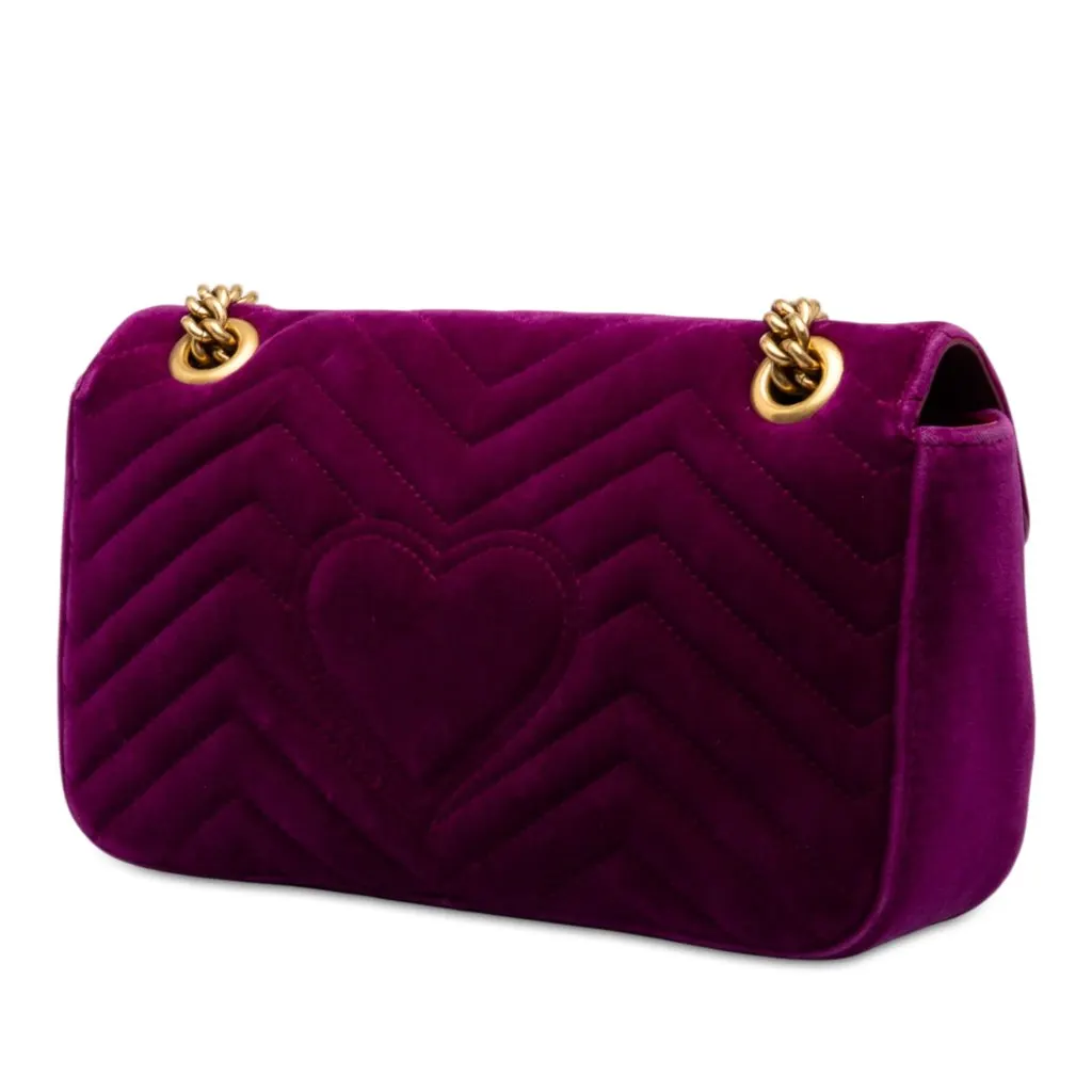 Gucci Medium GG Marmont Matelasse Velvet Shoulder Bag Purple Velvet Good - Back View