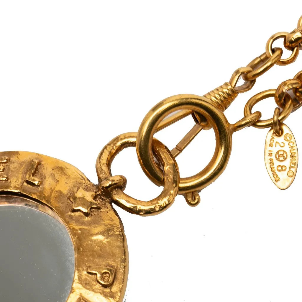 Chanel CC Gold Plated Medallion Mirror Pendant Necklace Gold Metal Very good - Model View