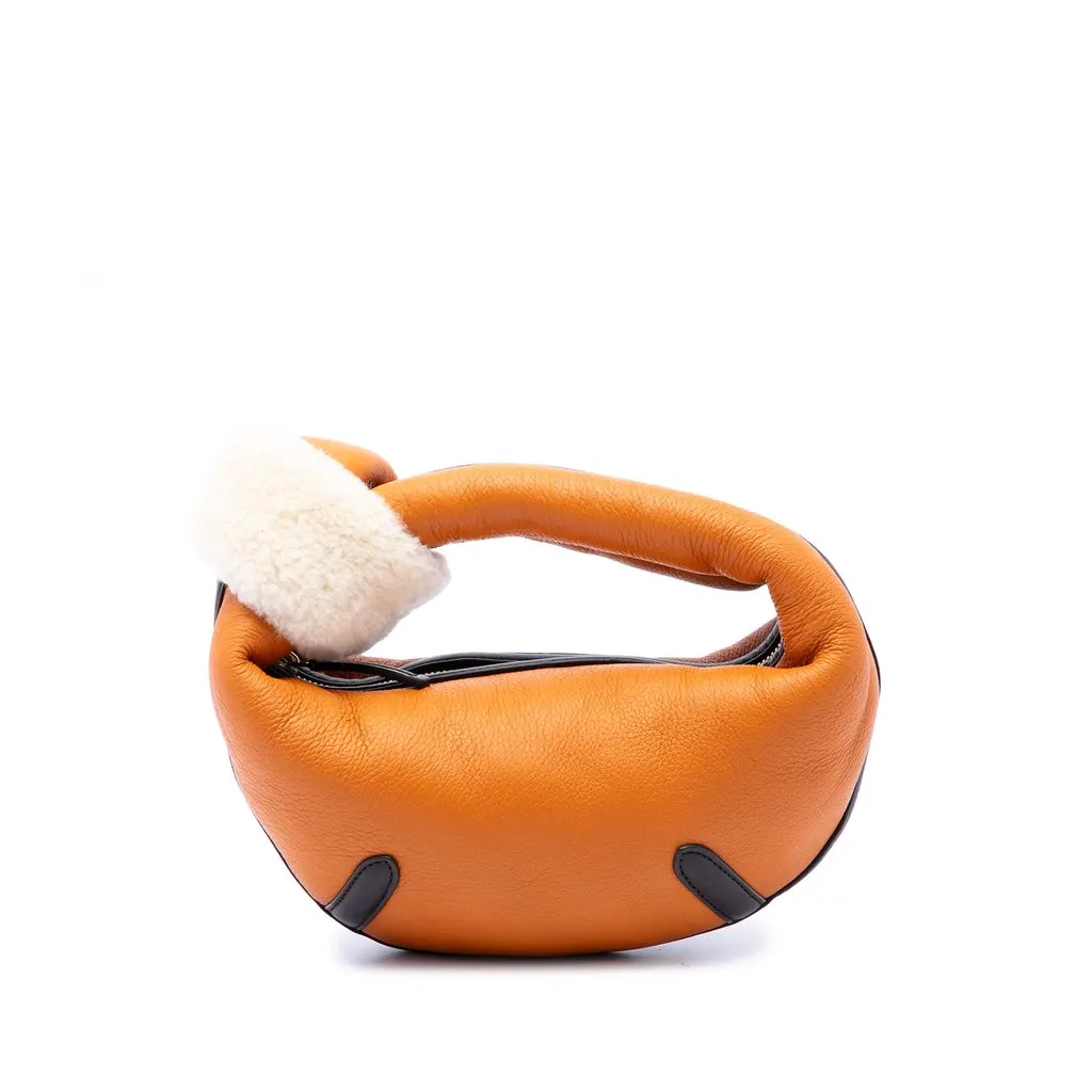 Bottega Veneta Mini Calfskin and Shearling Aviator Jodie Orange Leather Very good - Front View