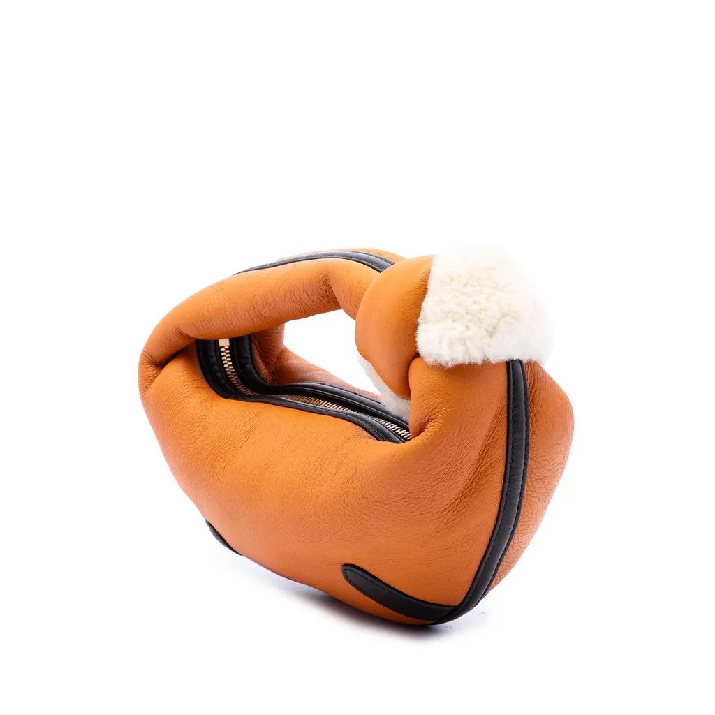 Bottega Veneta Mini Calfskin and Shearling Aviator Jodie Orange Leather Very good - Back View
