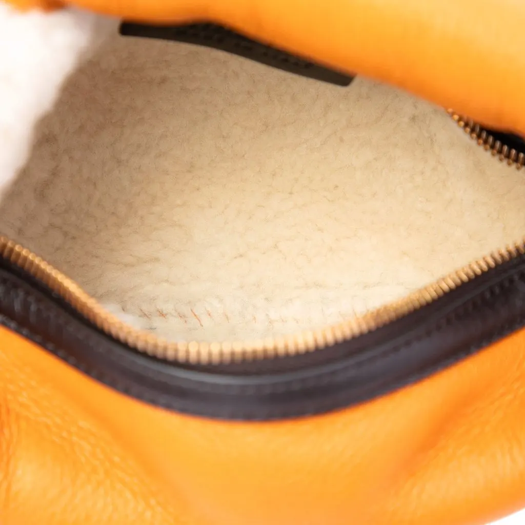 Bottega Veneta Mini Calfskin and Shearling Aviator Jodie Orange Leather Very good - Model View
