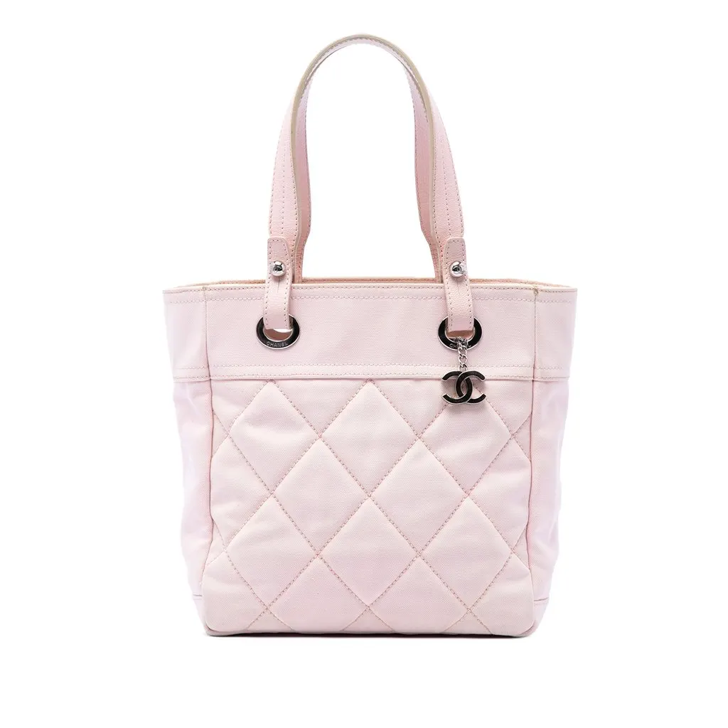 Chanel Small Quilted Canvas Paris Biarritz Tote Pink Good - Front View