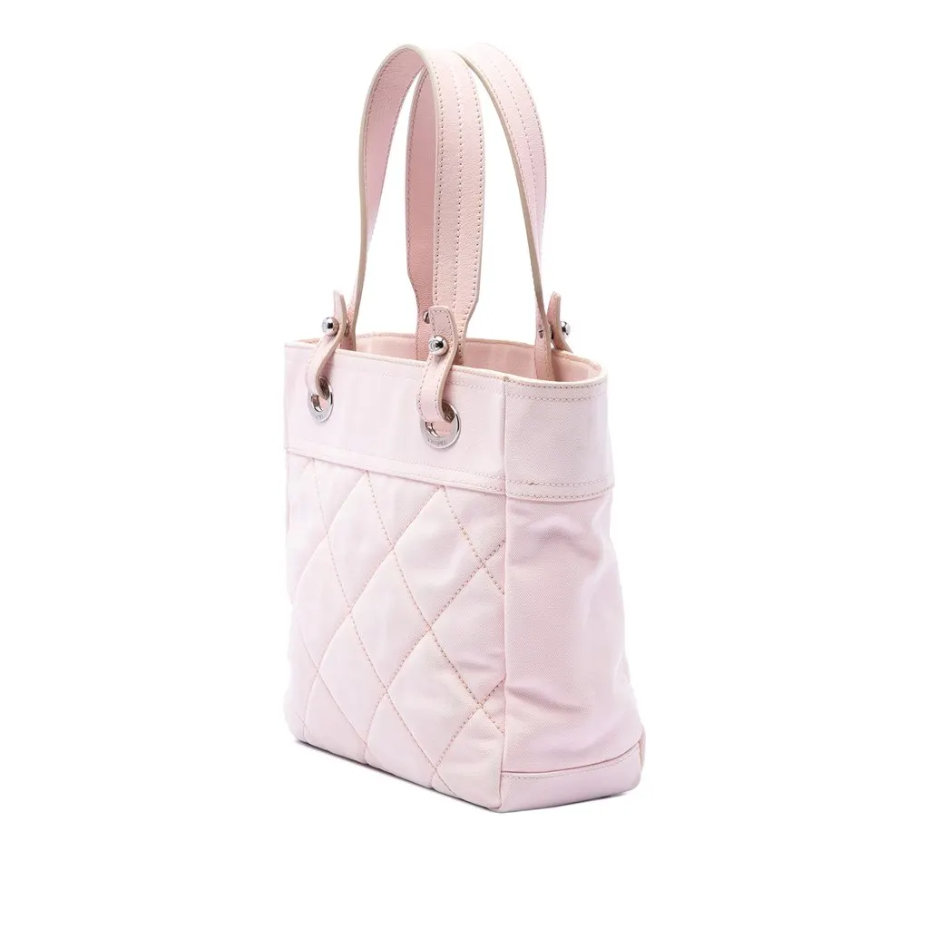 Chanel Small Quilted Canvas Paris Biarritz Tote Pink Good - Back View