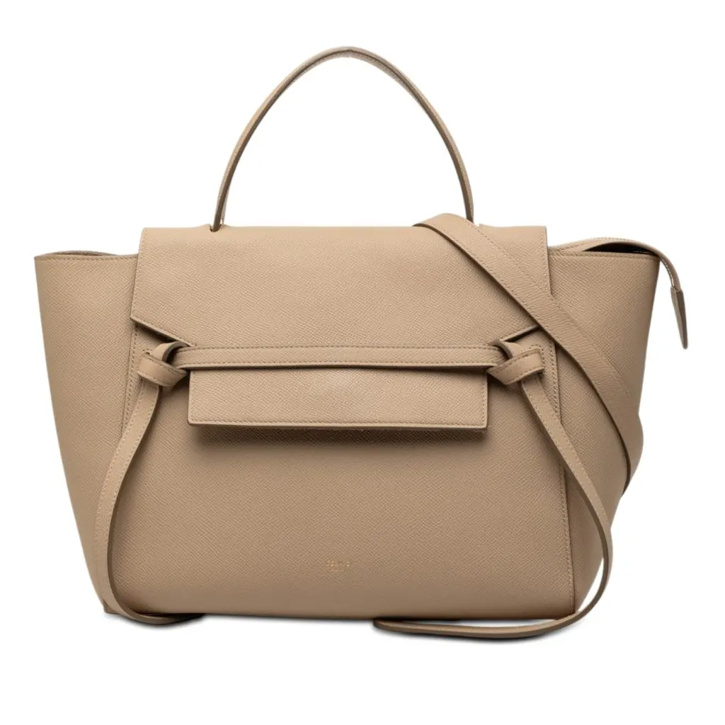Celine Mini Grained Calfskin Belt Bag Beige Leather Very good - Front View
