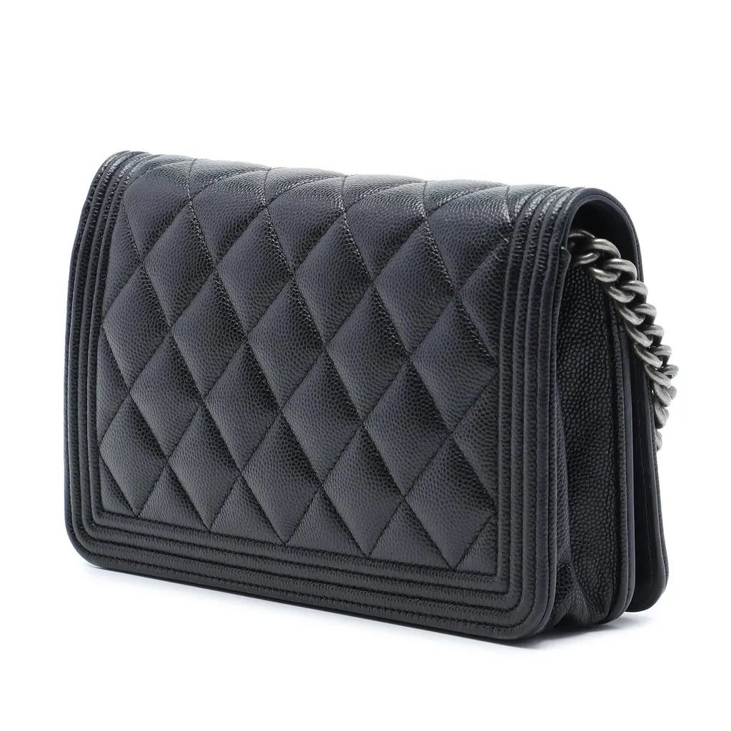 Chanel Quilted Caviar Boy Wallet on Chain Black Leather Very good - Back View