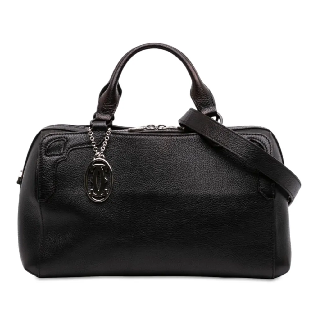 Cartier Grained Calfskin Marcello de Cartier Bowling Bag Black Leather Very good - Front View
