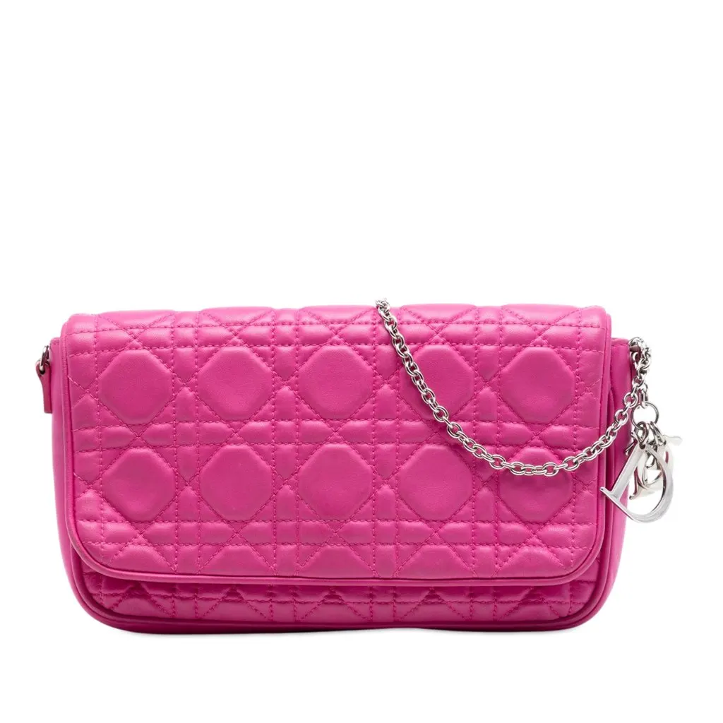 Dior Lambskin Cannage Chain Pochette Pink Leather Very good - Front View