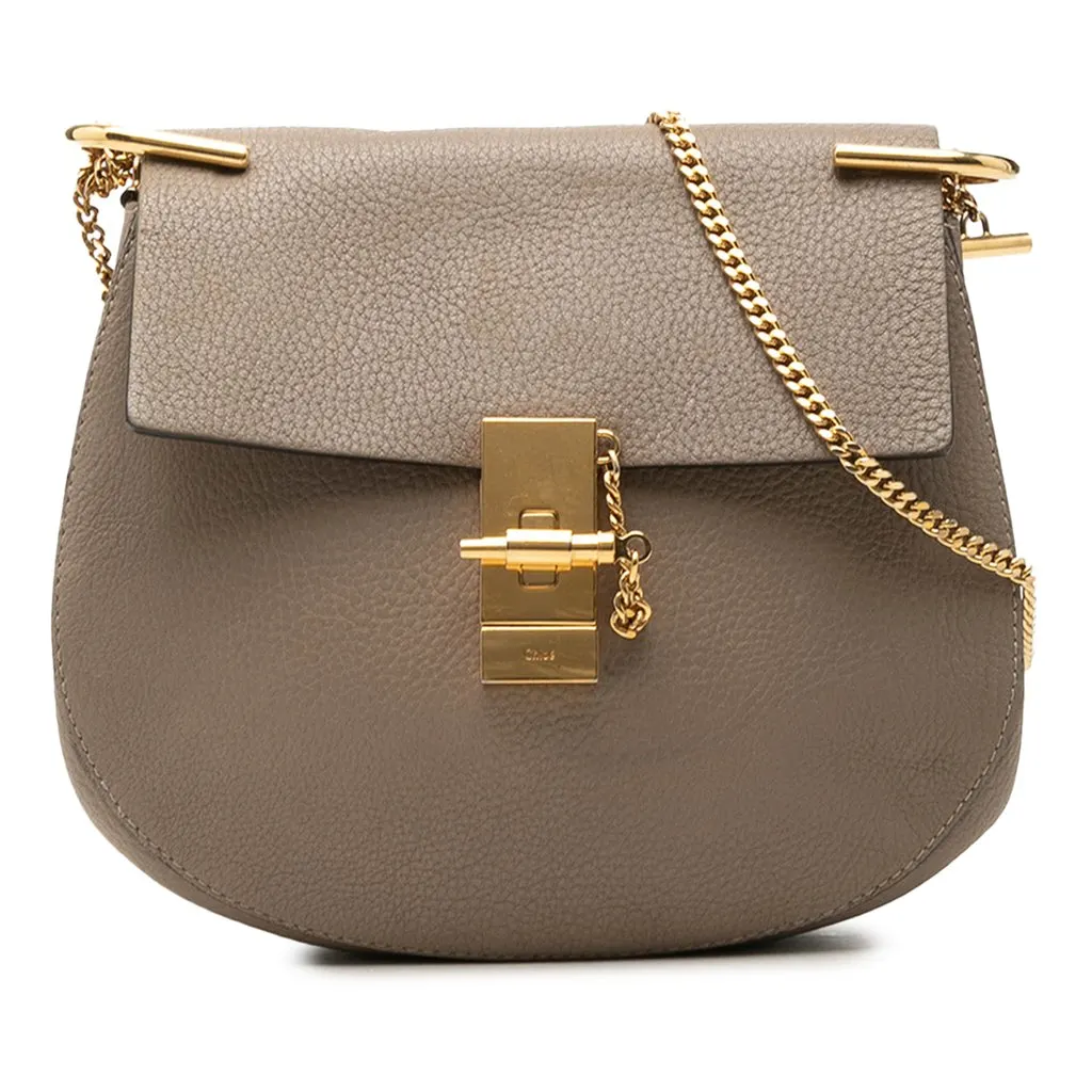 Chloé Small Grained Calfskin Drew Crossbody Brown Leather Very good - Front View