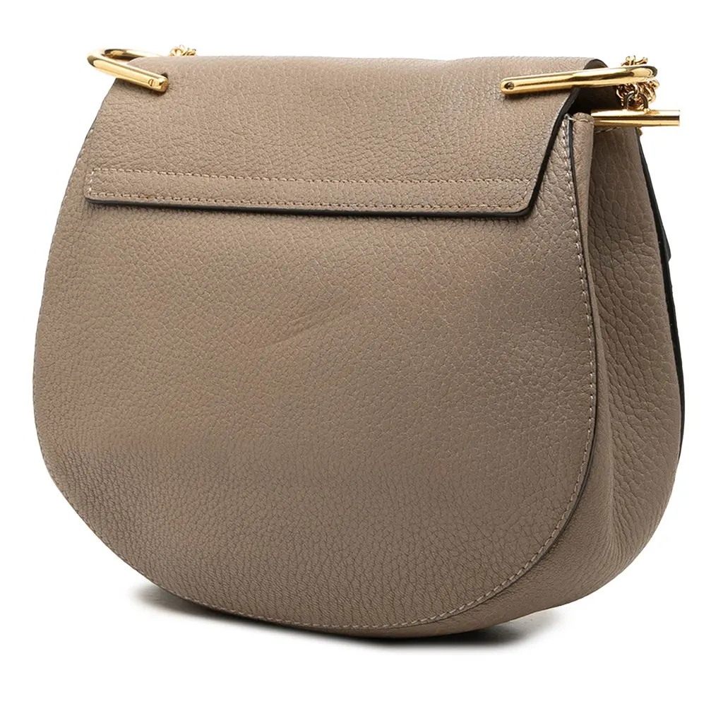Chloé Small Grained Calfskin Drew Crossbody Brown Leather Very good - Back View