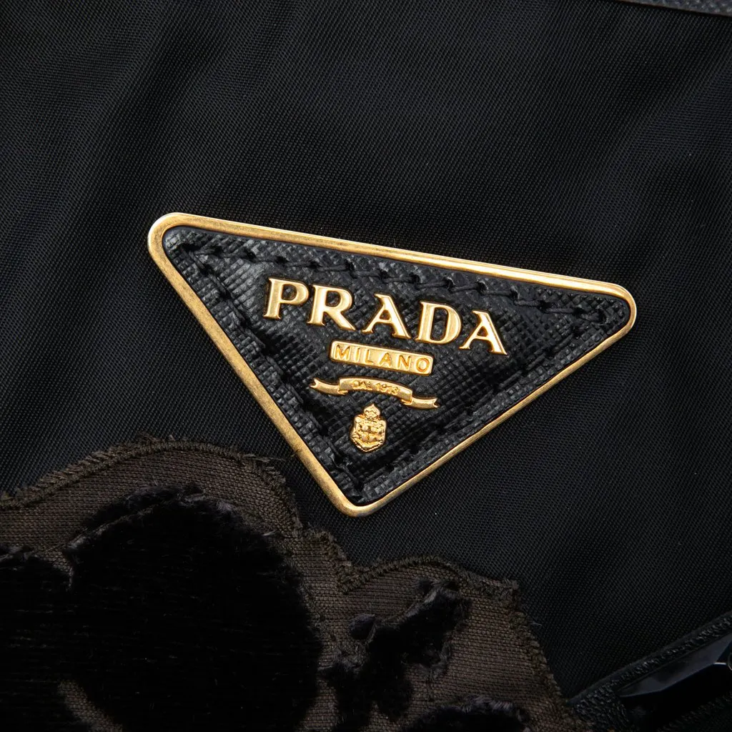 Prada Beaded Tessuto Floral Applique Tote Black Polyamide Very good - Box View