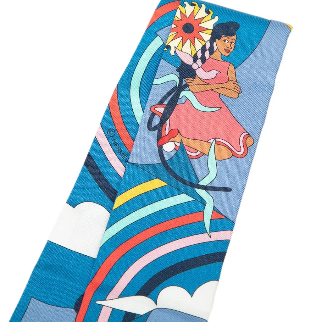 Hermès Carres Volants Silk Twilly Scarf Blue Silk Never worn - Back View