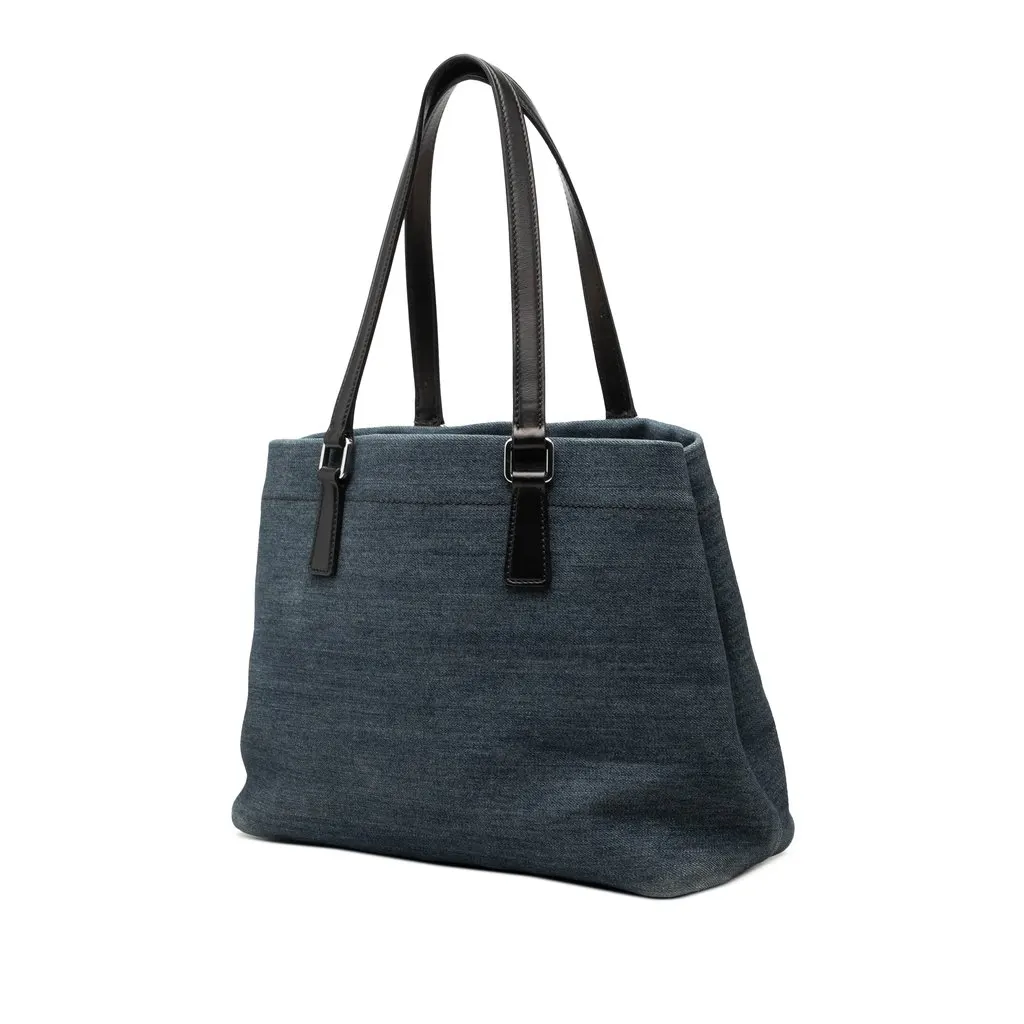 Prada Logo Denim Tote Blue Very good - Back View