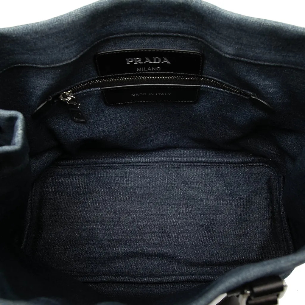 Prada Logo Denim Tote Blue Very good - Model View