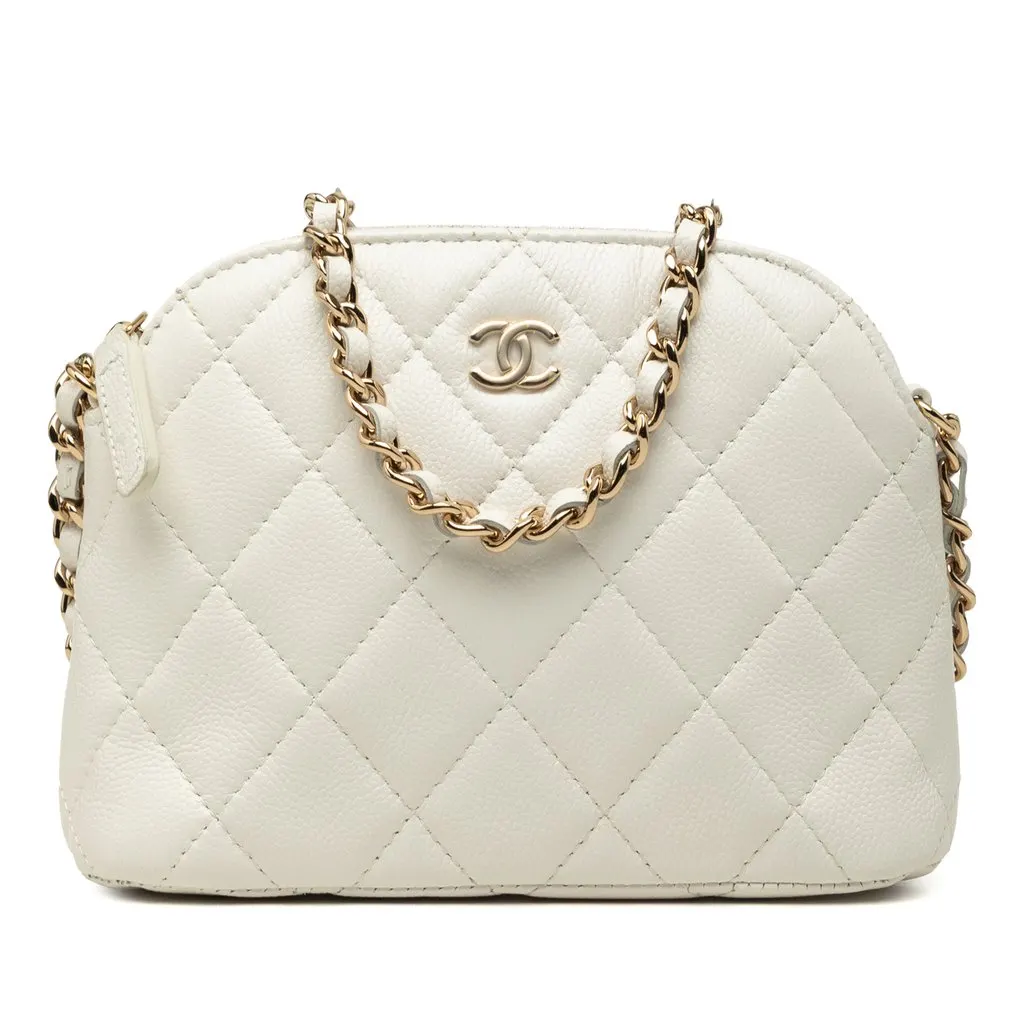Chanel Mini CC Quilted Caviar Dome Clutch with Chain White Leather Very good - Front View