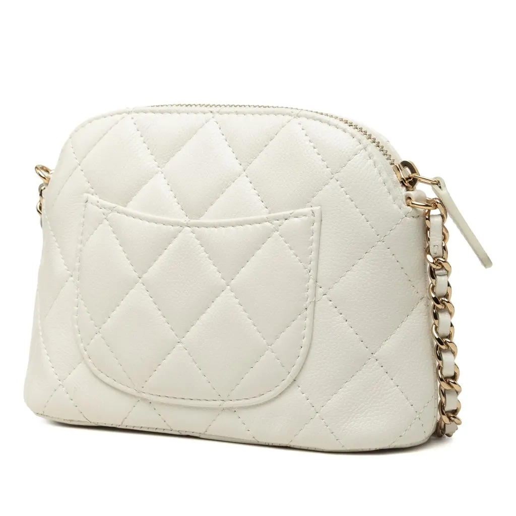Chanel Mini CC Quilted Caviar Dome Clutch with Chain White Leather Very good - Back View
