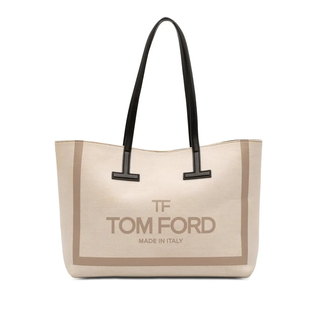 Tom Ford Small Canvas T Tote Beige Very good - Front View