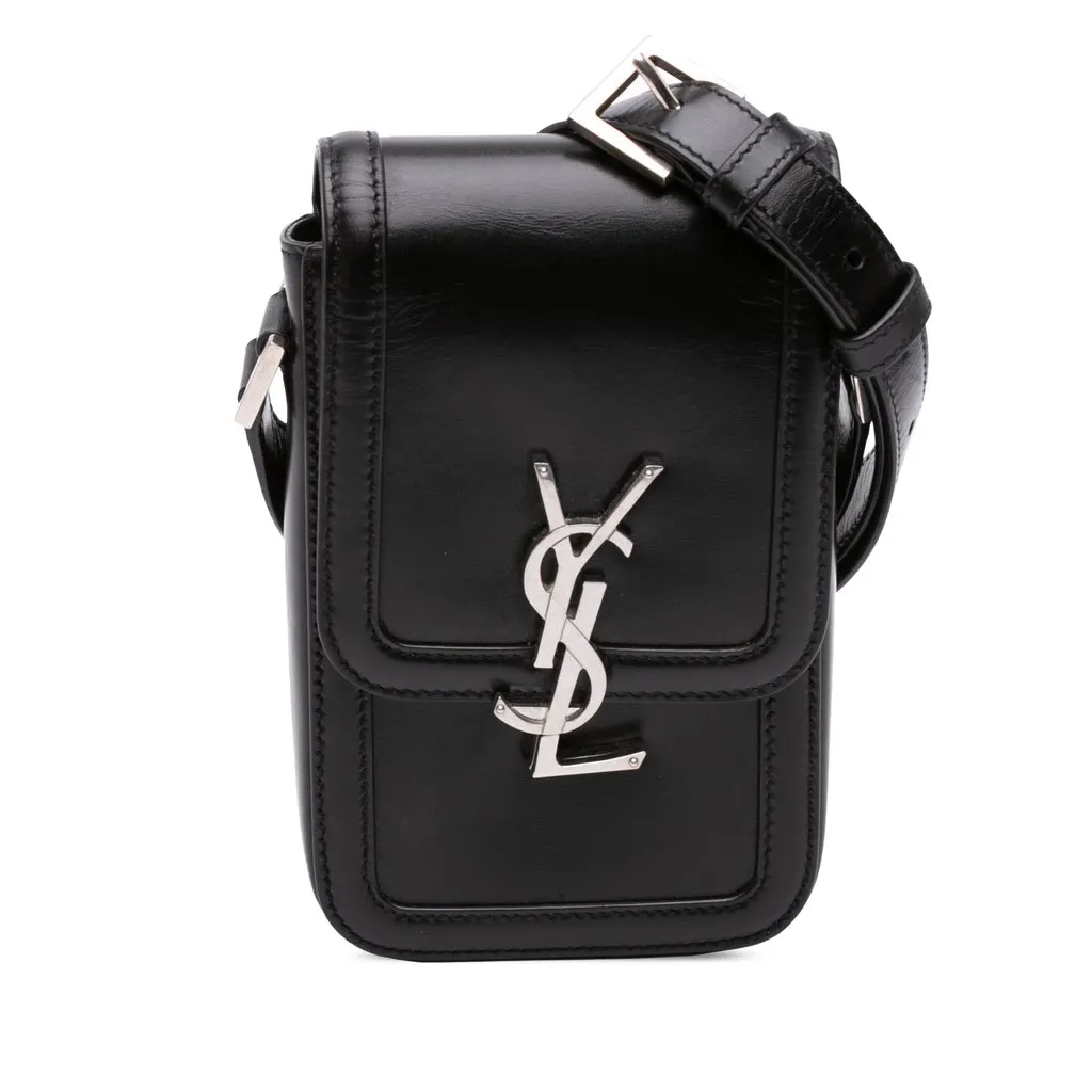 Saint Laurent Mini Calfskin Solferino Phone Case Black Leather Good - Front View