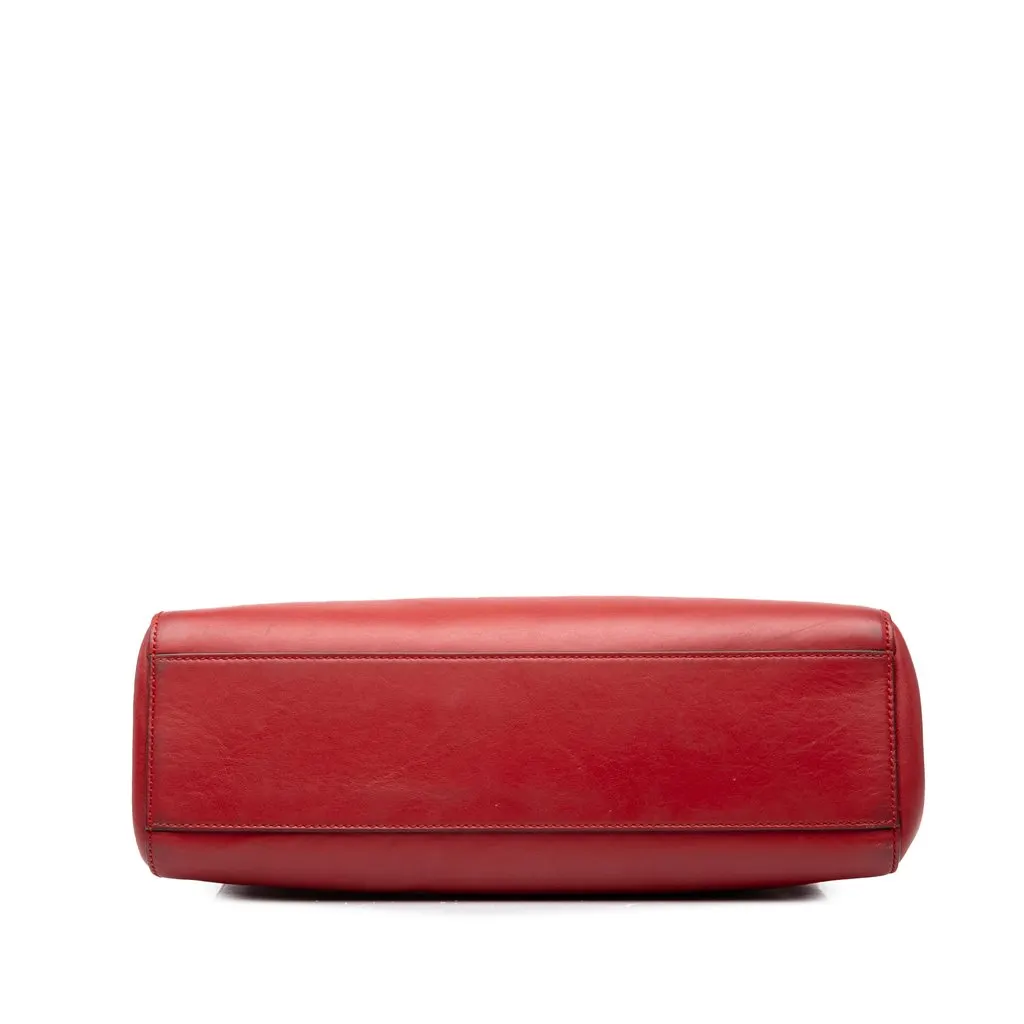 Gucci Medium Calfskin Bamboo Nymphaea Satchel Red Leather Good - Inside View
